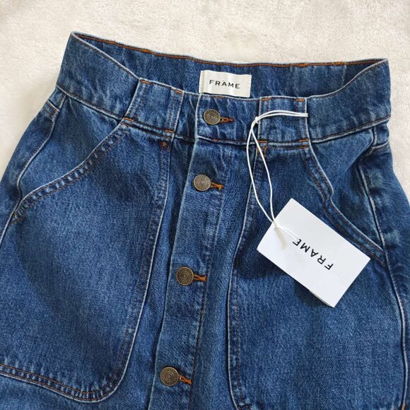 NWT Frame Modern Pocket Midi Denim Skirt Button Front - Picture 5 of 6